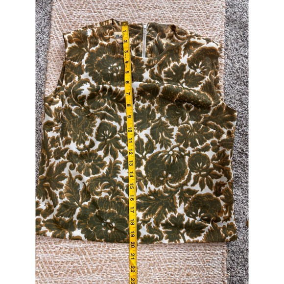 Vintage Olive Floral Sleeveless Shell Top Metal Zipper Blouse "Helen Whiting" - Picture 2 of 8
